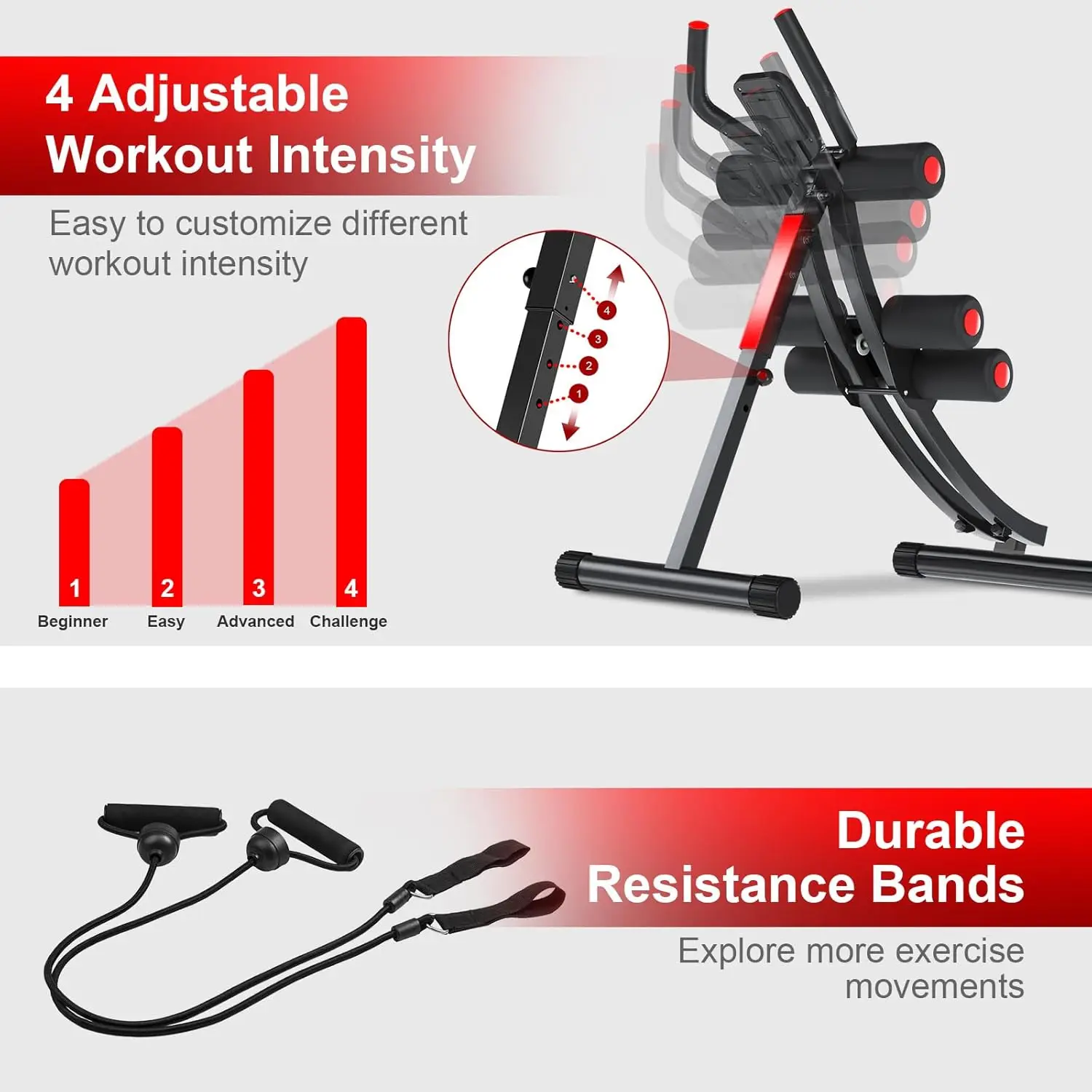 آلة Ab قابلة للطي مع أشرطة مقاومة وشاشة LCD، معدات تمارين الجسم بالكامل للياقة البدنية المنزلية