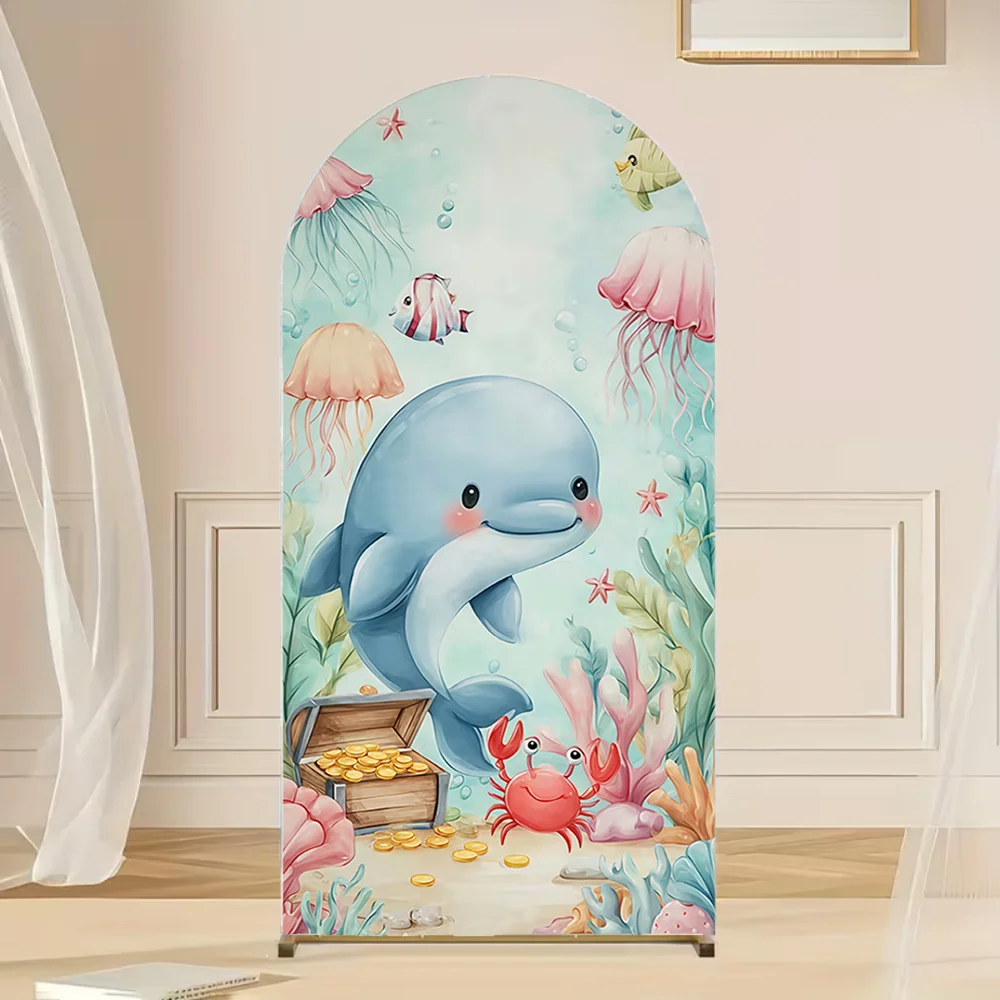 

Custom 2-Sided Under The Sea Shell Seaweed Whale Kids Birthday Party Baby Shower Cover Chiara Arch Decor Backdrop Photo