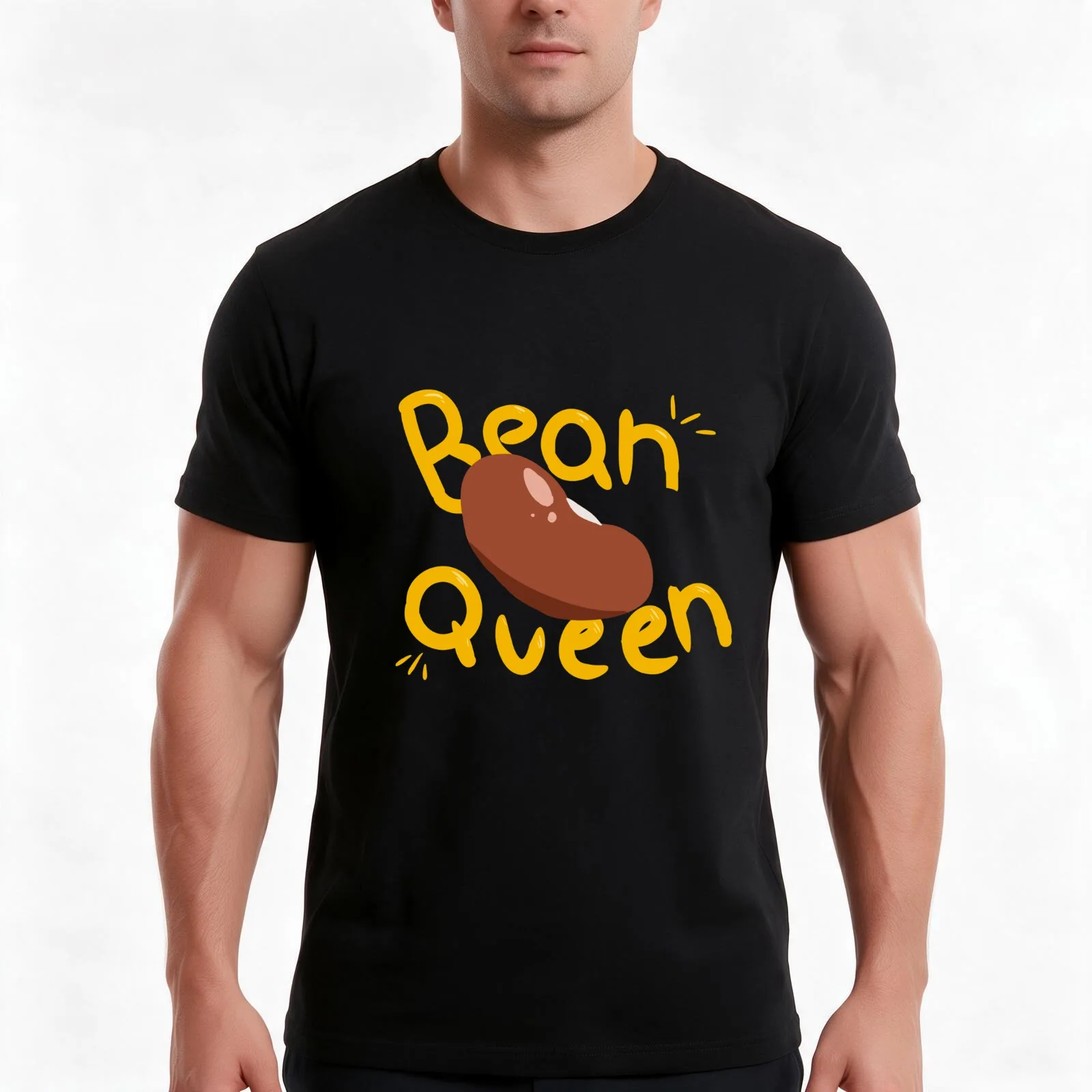 Bean Queen T-Shirt, Summer Casual Cotton Tee, Oversized Streetwear Tops, Vintage Graphic Print, Loose Fit Short Sleeve