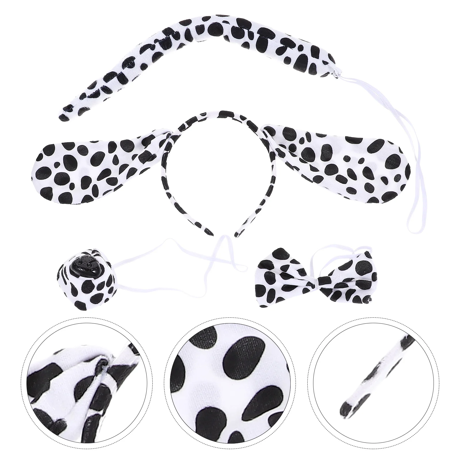 1세트 달마시안 강아지 귀 머리띠 꼬리 나비넥타이 가짜 코 동물 의상 어린이 파티 코스프레 액세서리 동물 강아지 귀 머리띠