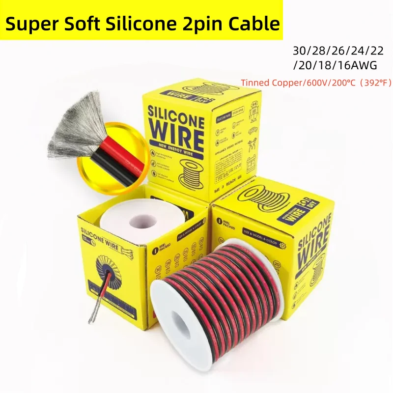 

2Pin Silicone wire Black Red Double Parallel Electrical extension wires Power supply cord For Audio speaker car charging