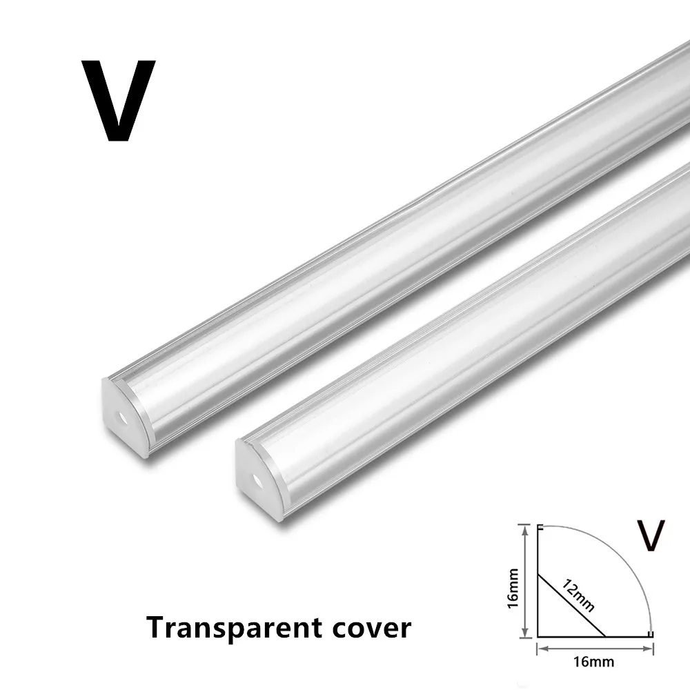 Perfil de aluminio de ángulo de 45 grados para tiras LED, canal de tira de cubierta transparente, blanco lechoso, 0,5 m, 5050, 3528, lote de 2 a 28 unidades