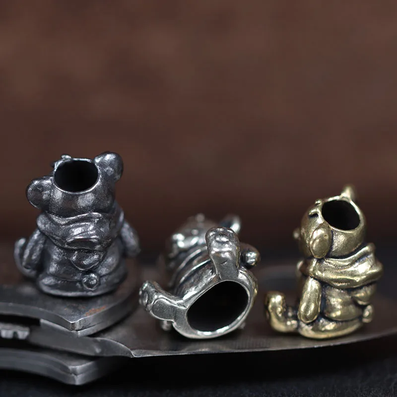 Cute Sitting Bear Brass Knife Bead EDC DIY Paracord Woven Bracelet Lanyard Pendants Accessories  Outdoor Tool Hangings Trinkets