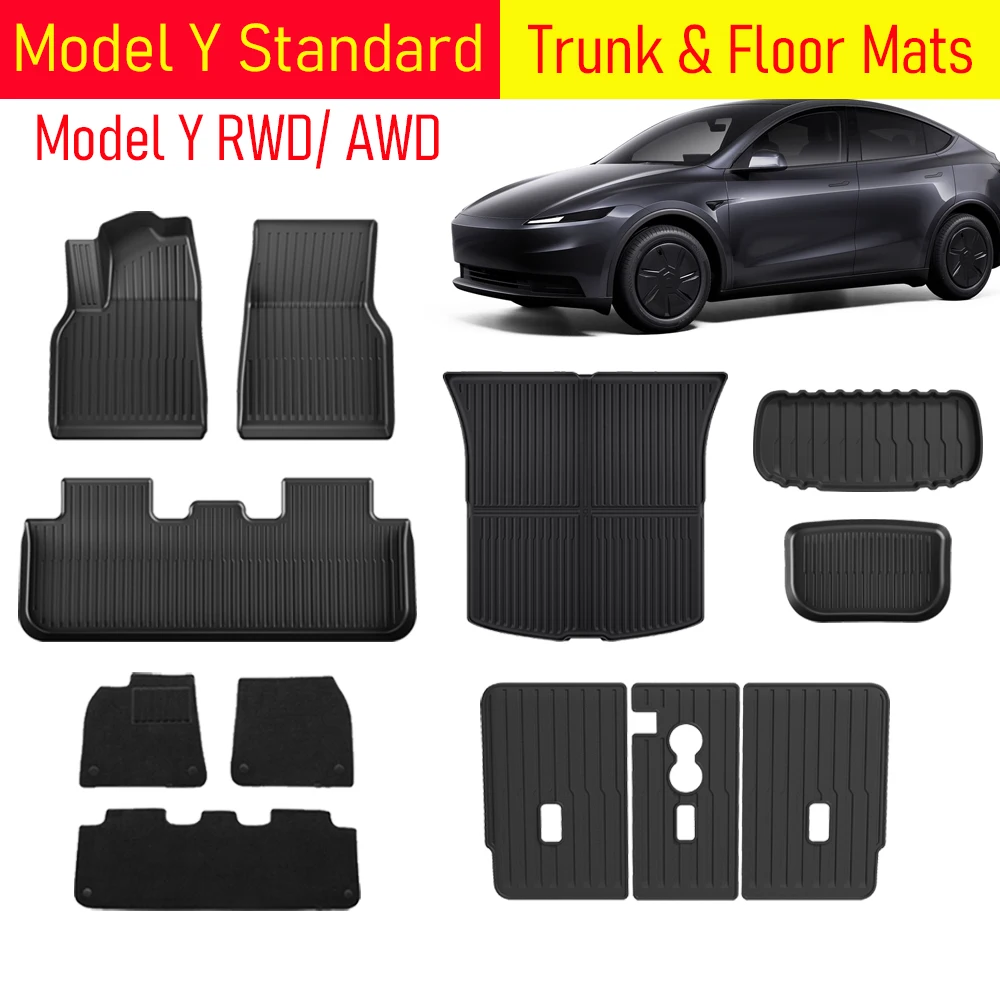 For 2026 2027 Tesla Model Y Standard Floor Mats Cargo Liners All-Weather Foot Pad Seat Back Cover Model Y Trunk Mats Accessories