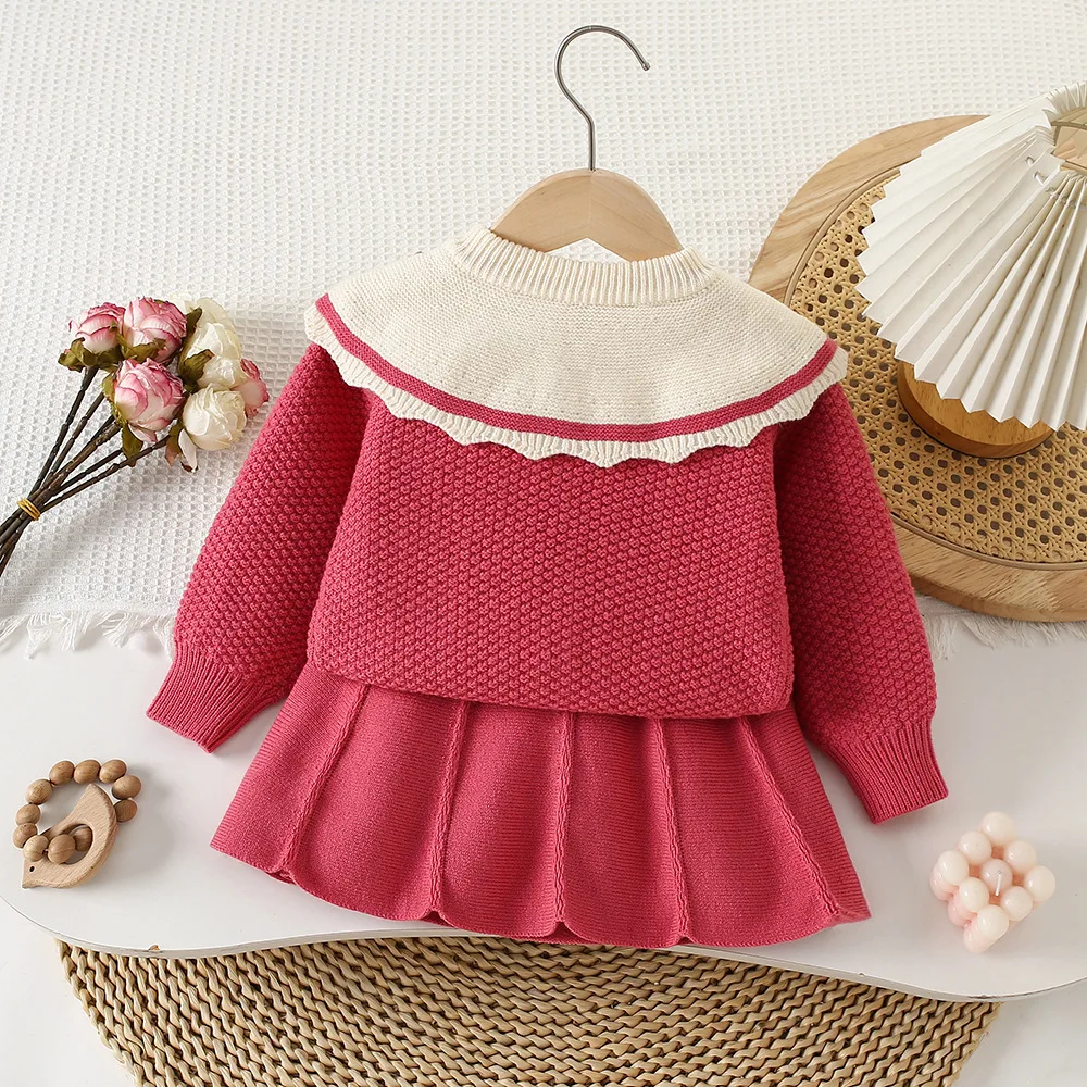 Kawaii الطفل سترة تنورة فتاة الخريف الشتاء جديد محبوك تنورة الأميرة ملابس الأطفال موضة الدفء طويلة الأكمام