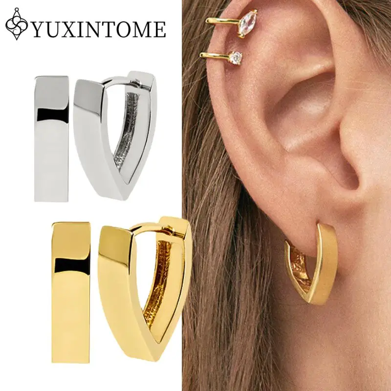 

925 Silver Needle Inverted Triangle Curved Earrings Minimalist Perforated Metal Style Earrings Fashion Party Jewelry Gifts