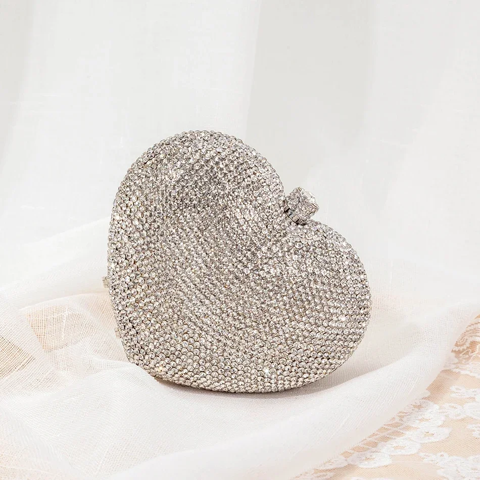 Alizekerr Heart Shaped Crystal Evening Bags Women Gorgeous Classy Small Metal Diamond Clutch Purses And Handbags Wedding Party