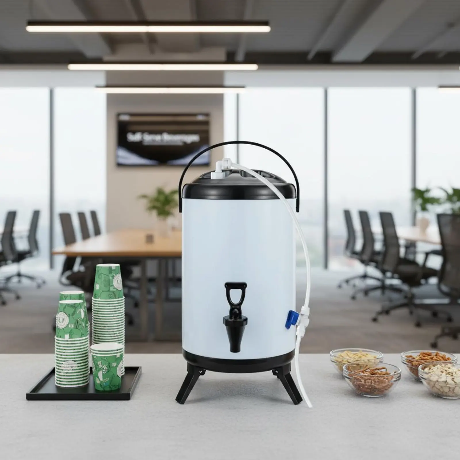 Automatic Water Refill Dispenser Large Capacity Insulated Milk Tea Barrel Hot and Cold Beverage Urn Portable Handle for Buffet