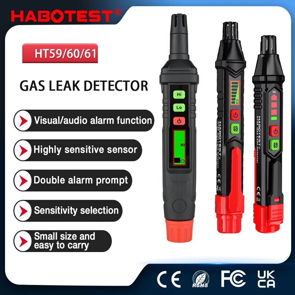 HABOTEST HT59 HT60 HT61 كاشف تسرب الغاز 0-1000PPM الصوت والشاشة إنذار القابل للاحتراق الميثان الطبيعي كاشف غاز صغير