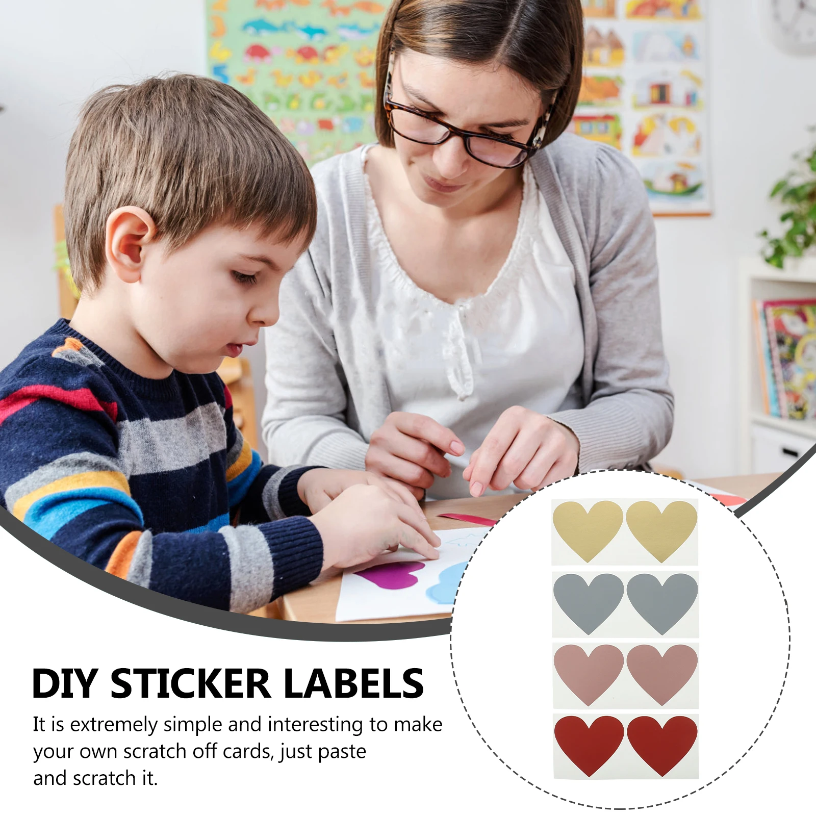 

20 Sheets Coated Stickers Heart Diy Sticker Labels Shaped DIY Labels Birthday Cards Reveal Paper Folder Tags Decorations