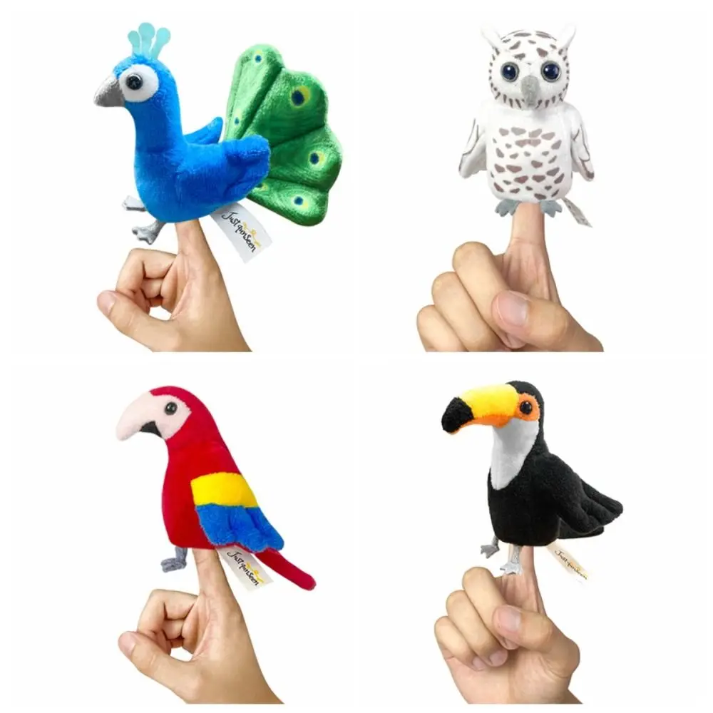 Peacock Owl Bird Finger Puppet Stuffed Animal Storytelling Parrot Finger Simulation Kawaii Animal Hand Puppet Interactive
