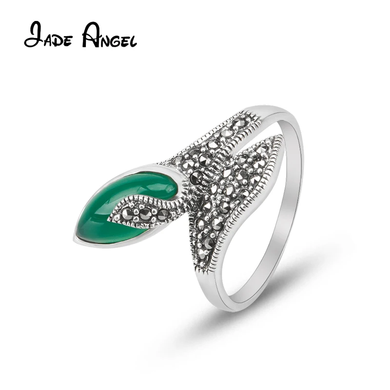 

Jade Angel Multicolor Agate Rings 925 Sterling Silver Women's Marcasite Open Ring Elegant Fine Jewelry for Festival Party