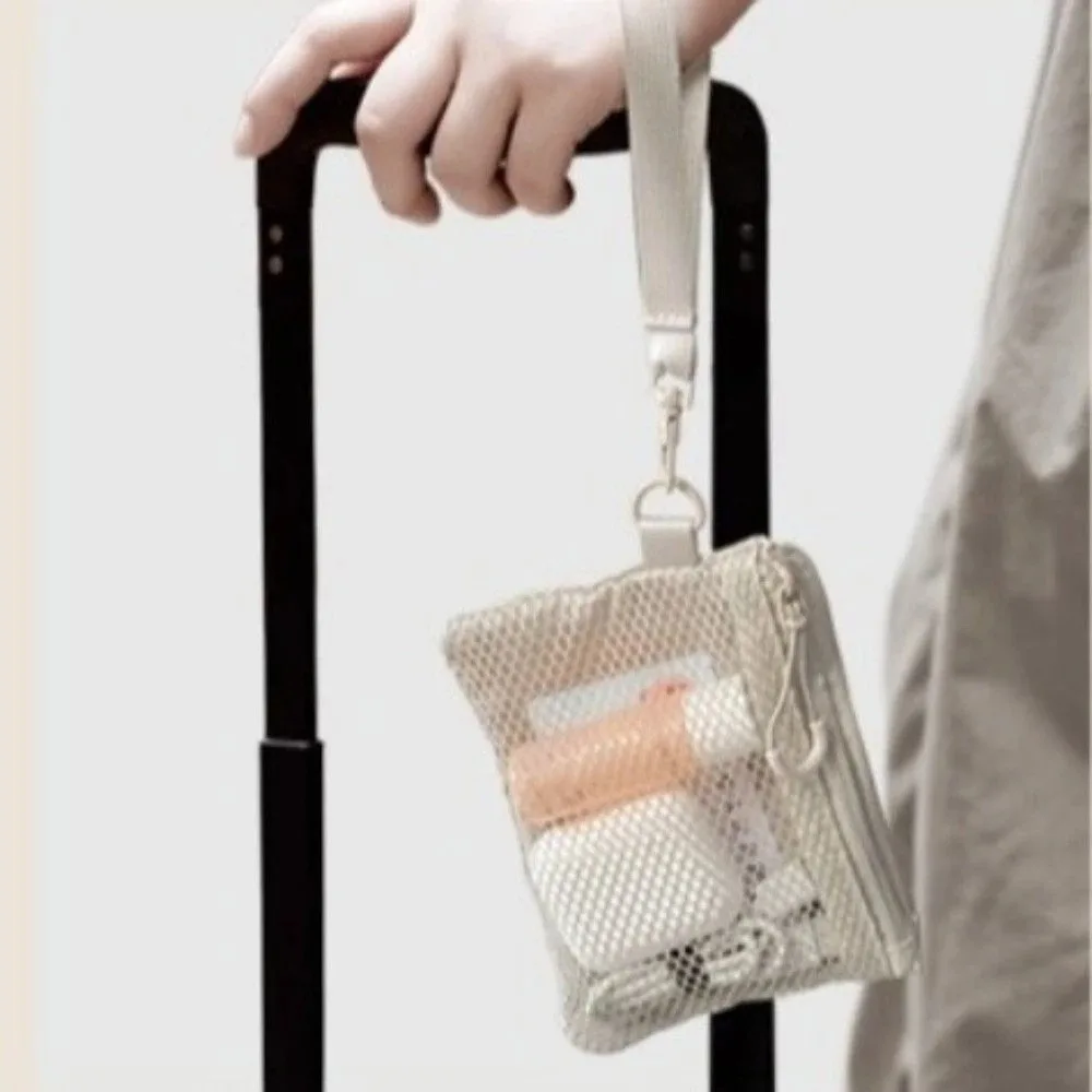 Lightweight Mesh Storage Bag With Zipper Polyester Toiletry Bag Solid Color Multifunctional Cosmetic Bag Multi-Purpose Use