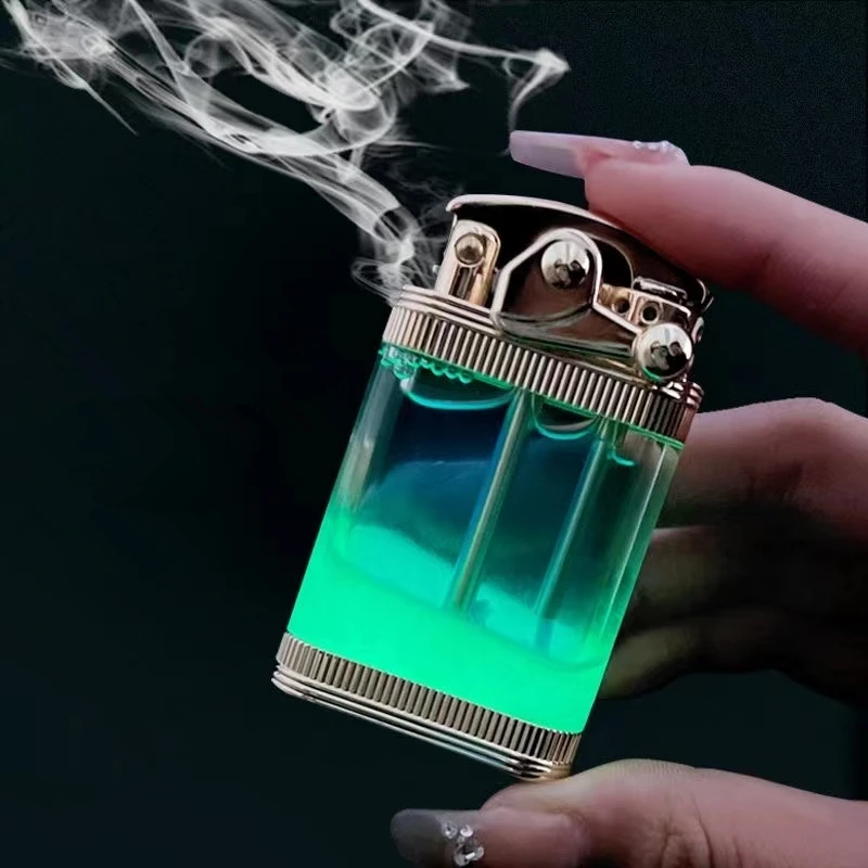 ZORRO Luminous Quicksand Rocker Kerosene Lighter Transparent Fuel Tank Metal Retro Grinding Wheel Cigarette Lighter Men's Gift