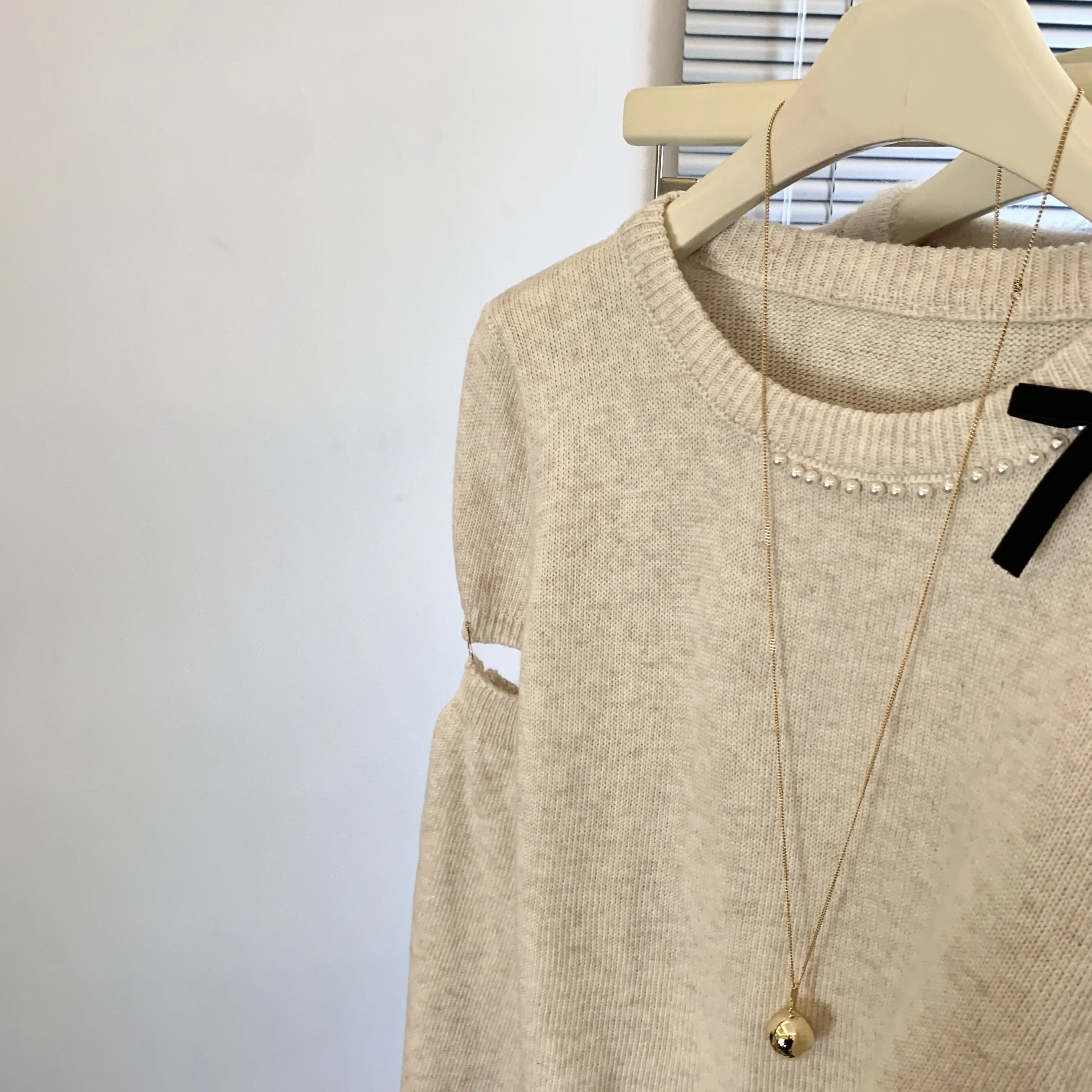 Maglione da donna con fiocco color albicocca, perline per unghie, industria pesante, moda chic, coreano Y2k, girocollo, autunno e inverno, lavorato a maglia anni '90