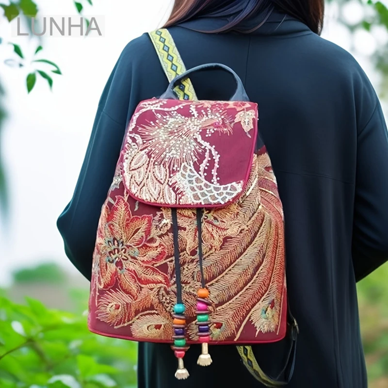 

Women's Backpack Ethnic Embroidery Peacock Embroidered Canvas Bag Street Fashion Backpacks Travel Student Vacation Lightweight