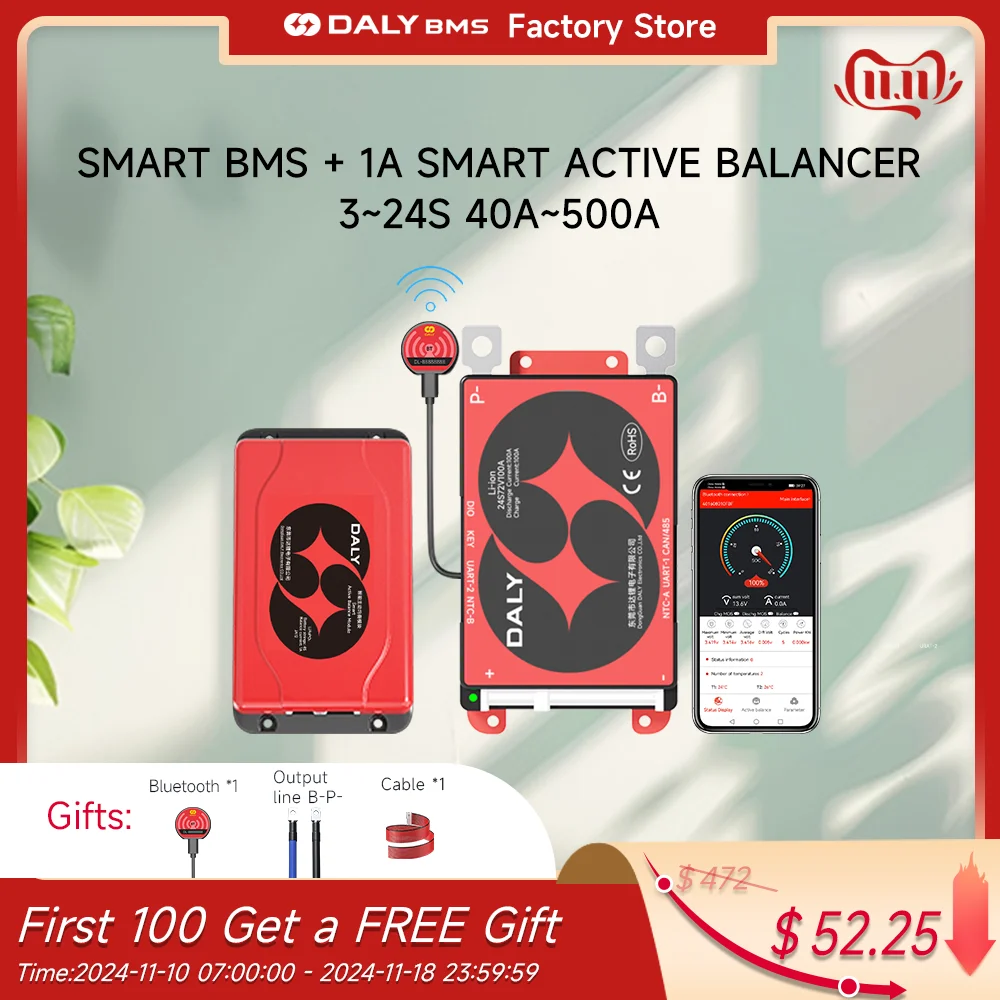 DALY Smart Lifepo4 BMS Smart Active Balancer 1A 3S 4S 12V 7S 24V 10S 36V 13S 16S 48V 40A 60A 100A 150A 200A 300A RS485CAN