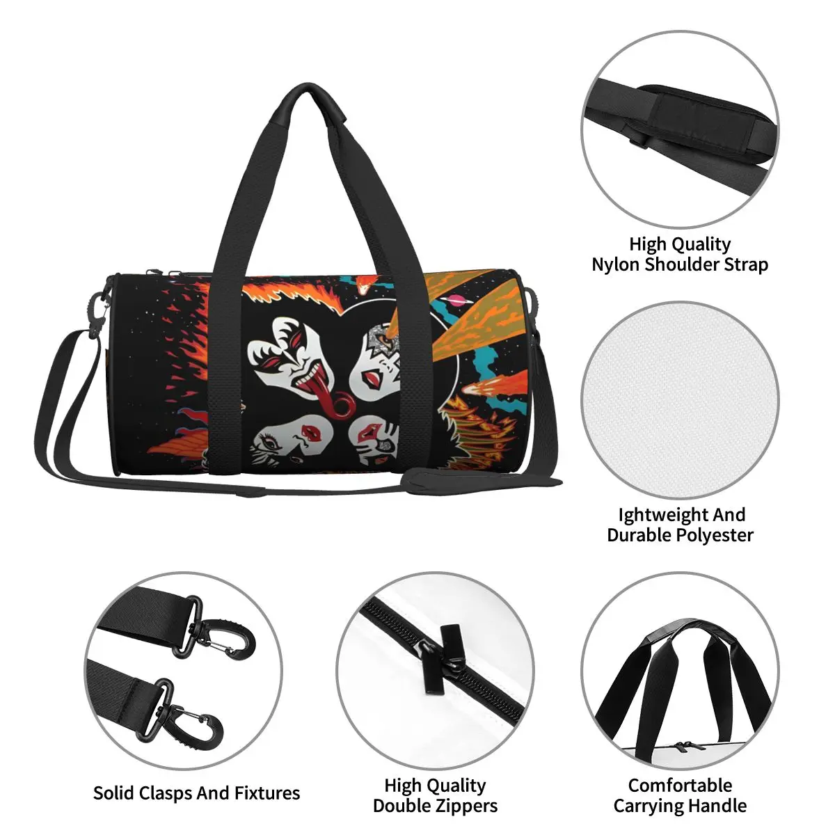 Kiss Band Rock Music Gym Bag Funny Printing Swimming Sports Bags Men\'s Custom Large Capacity Funny Fitness Bag Weekend Handbags