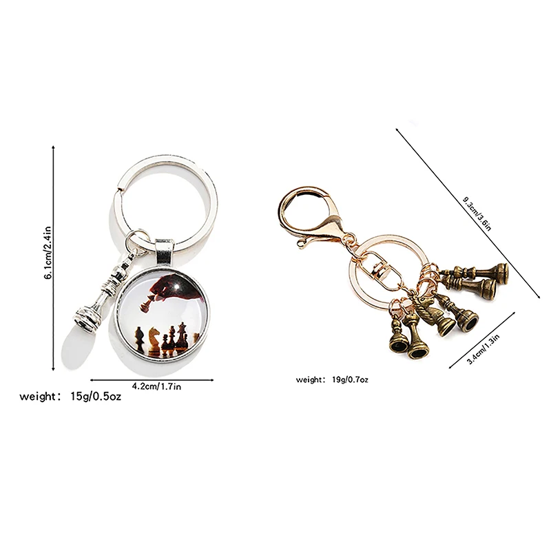 Fashion Chess Keychain Chessboard Chess Piece Glass Dome Pendant Car Keychain Ring Chess Lovers Gift Metal Key Ring Pendant