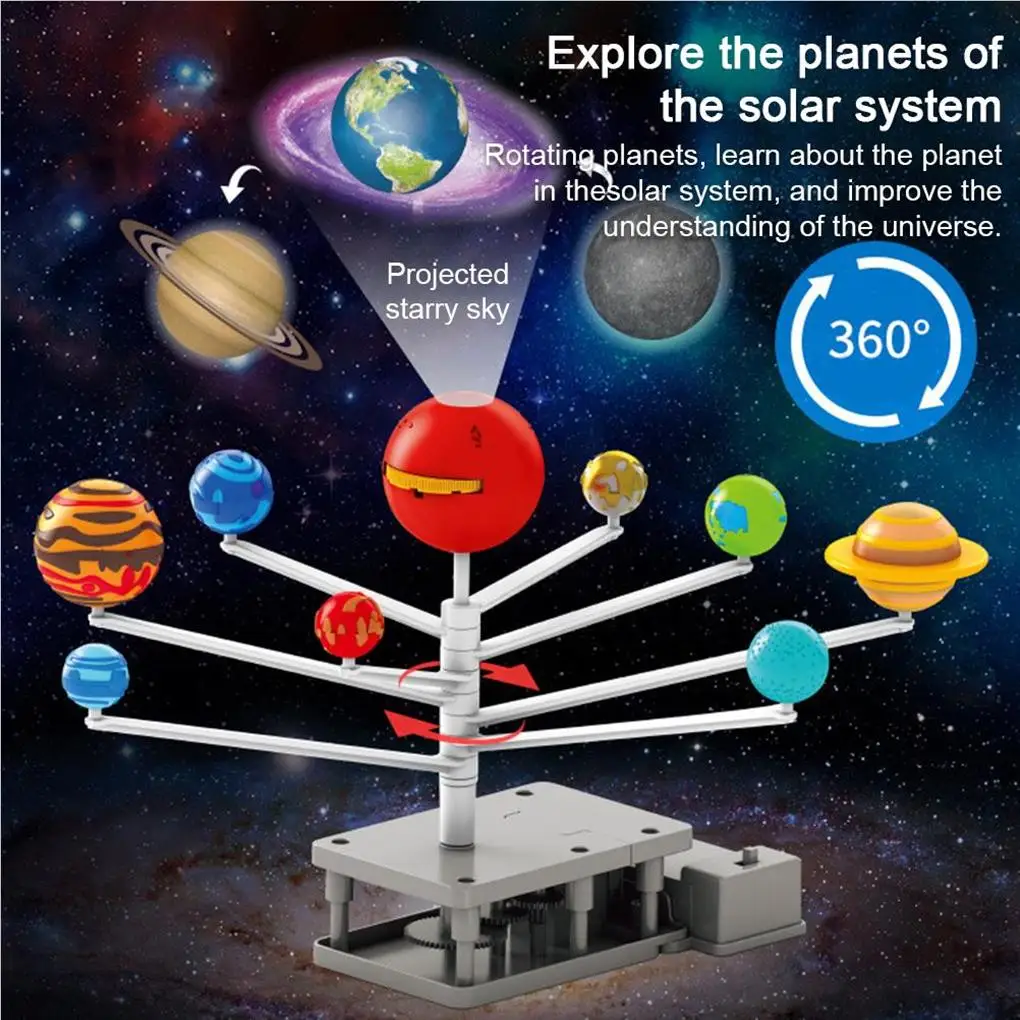 Projetor modelo planetário do sistema solar, interação pai-filho, adereços educacionais, brinquedo planetário para crianças, bricolage, modelo de 9 planetas