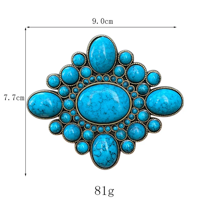 Hebilla de cinturón turquesa bohemia de aleación de zinc en estilo occidental