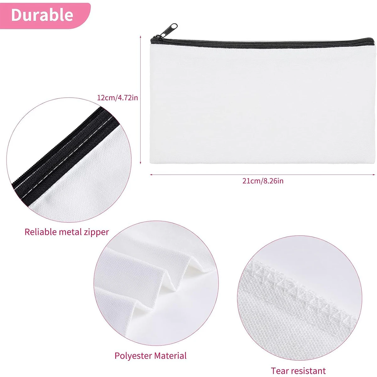 DIY White Sublimation Tote and Cosmetic Bag Pencil Case- Reusable Canvas Grocery Bag with Zippered Makeup Pouch