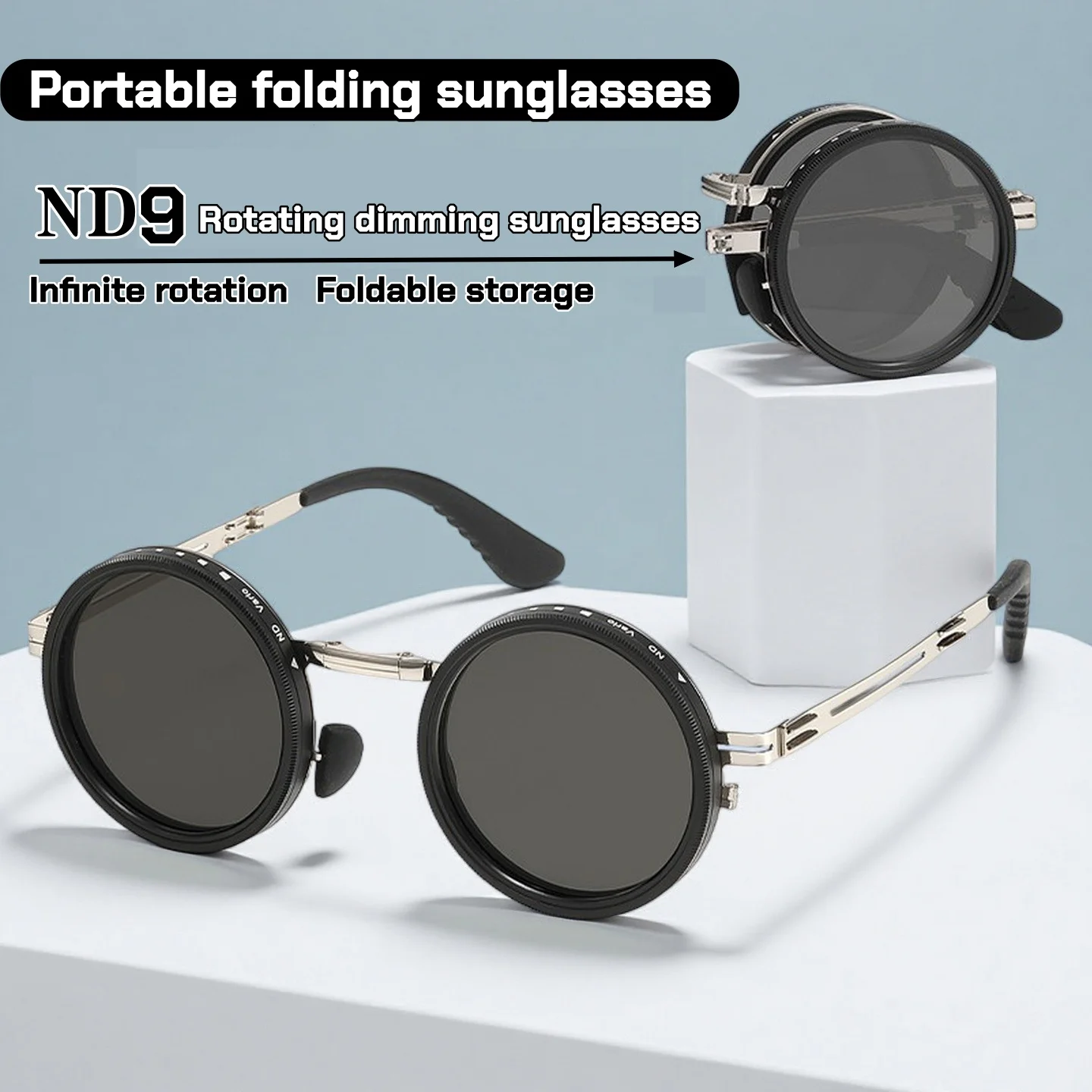 

New ND9 Adjustable Dimming Folding Sunglasses with Manual Rotating Polarizer Punk Portable Folding UV400 Sun Glasses Goggles