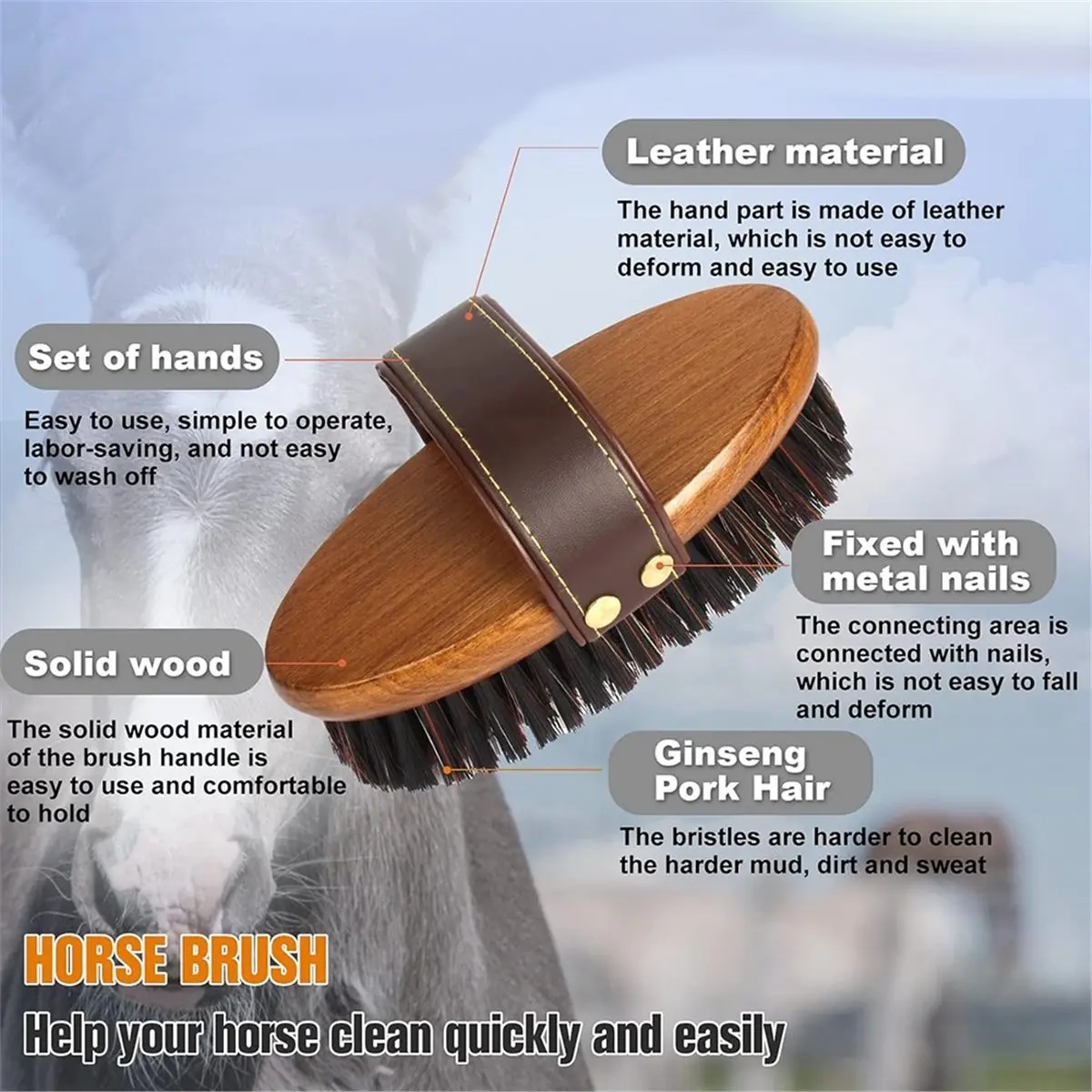 Industrial Tools Equine Stiff Body Horse Brush. Equine Grooming Tools. Effortlessly Removes Mud, Sweat and Dirt From Your Horses