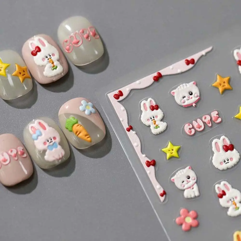 Nagelaccessoires Cartoon Konijn Nail Stickers Diy Nail Charms Manicure Ornamenten Cartoon Konijn Nagel Stickers Blauw Roze Kleur