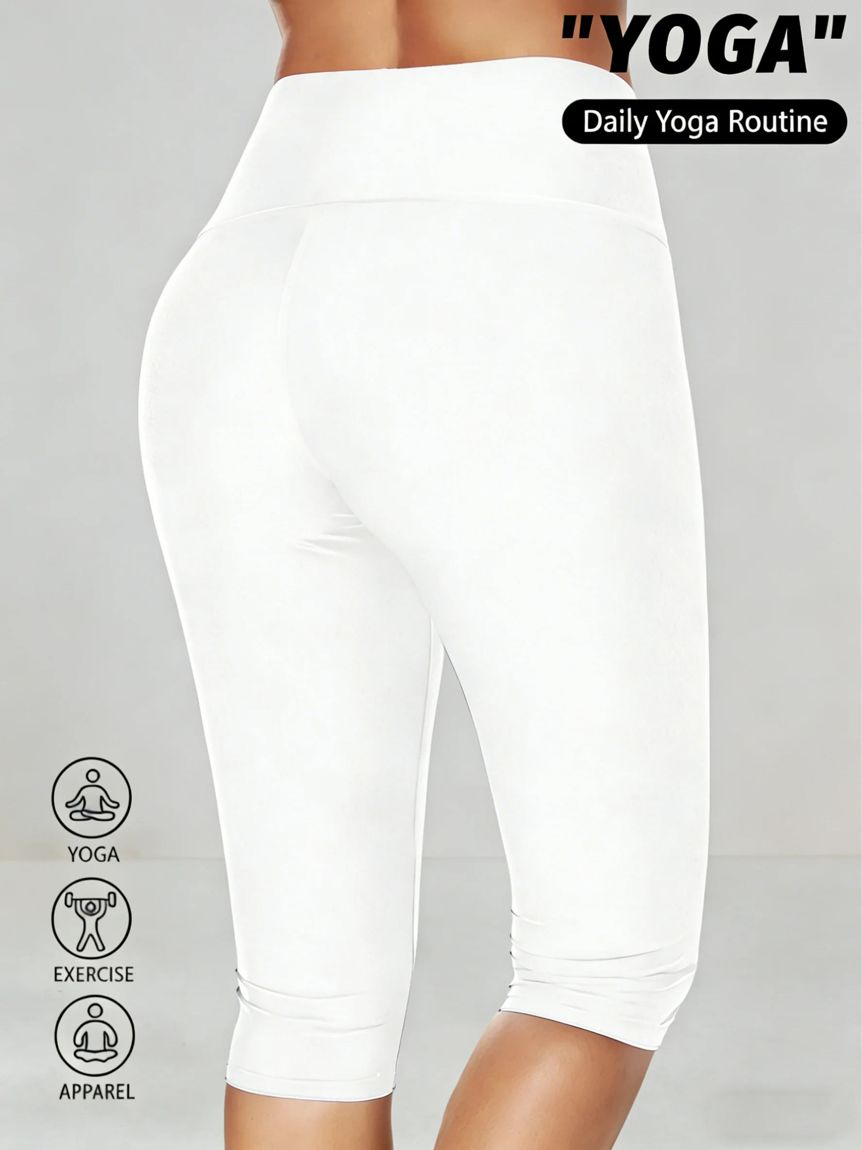 Damen High-Waist Weiße Leggings Knielange Yoga-Hose Dehnbar Atmungsaktiv für Workout, Laufen und Tägliches Freizeit-Tragen