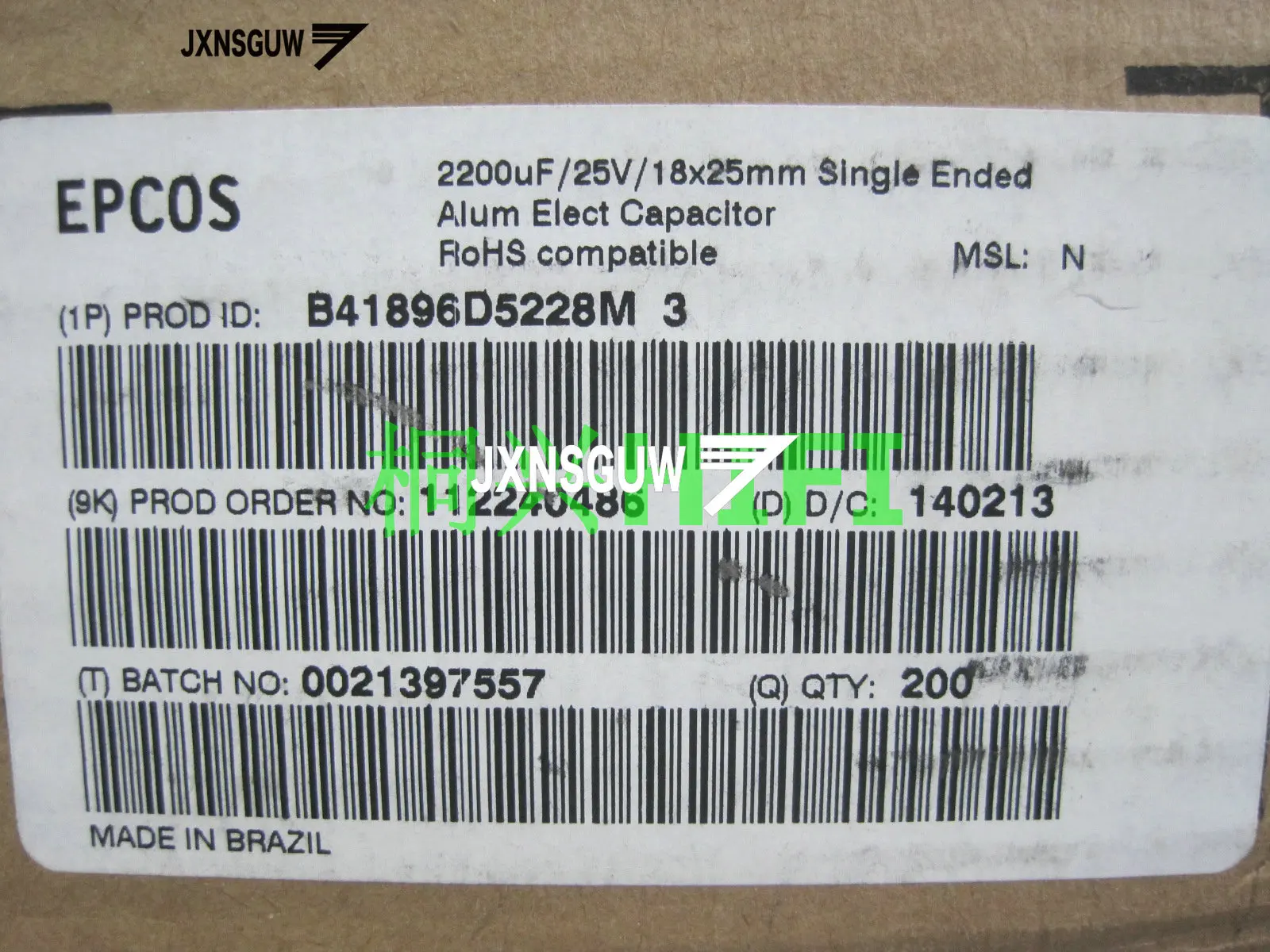 10PCS Original EPCOS B41896 25V2200UF 18X25MM Yellow electrolytic capacitors 2200uF/25v 125 degrees 2200UF 25V B41896D5228M