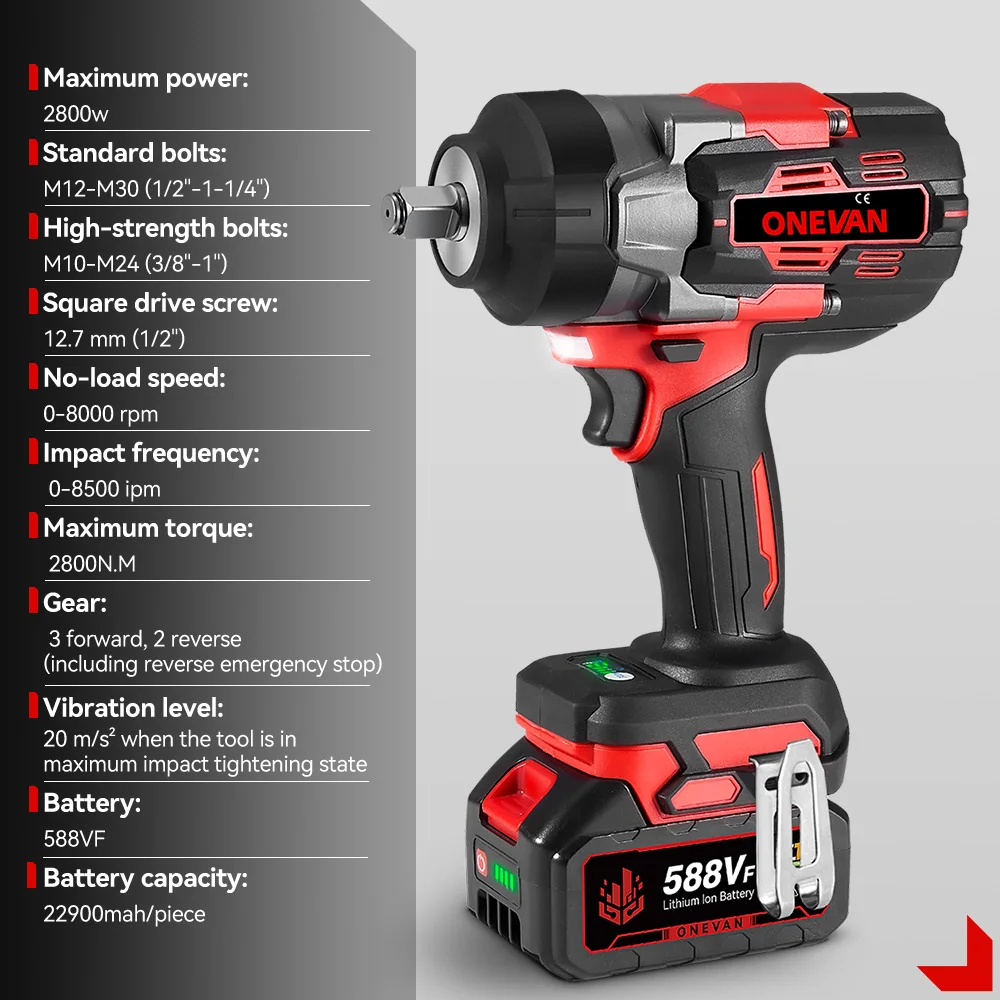 ONEVAN 2800N.M Brushless Electric Impact Wrench 1/2 