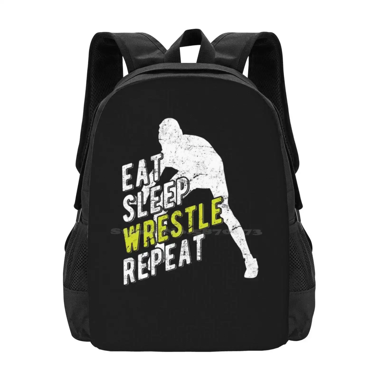 Eat Sleep Wrestling Repeat Pattern Design Bag Student's Backpack Wrestling News Wrestling Shoes Wrestling Mart Wrestling Rumors