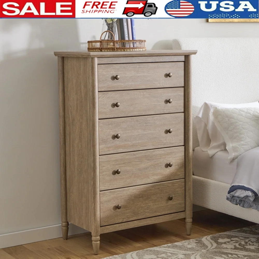 

Monroe 5-Drawer Dresser Nightstand Wood Composite Storage Combo with Interlocking Safety Mechanism Bedroom Organization
