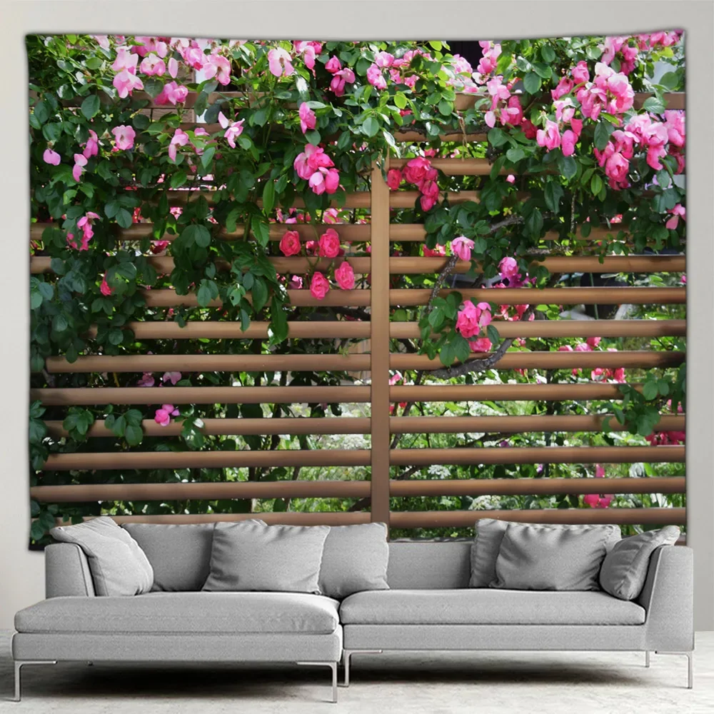 Popular Greece Town Hippie Big Tapestry Spring Flower Street Home Courtyard Patio Wall Hanging Art Deco Blanket Livingroom Mural