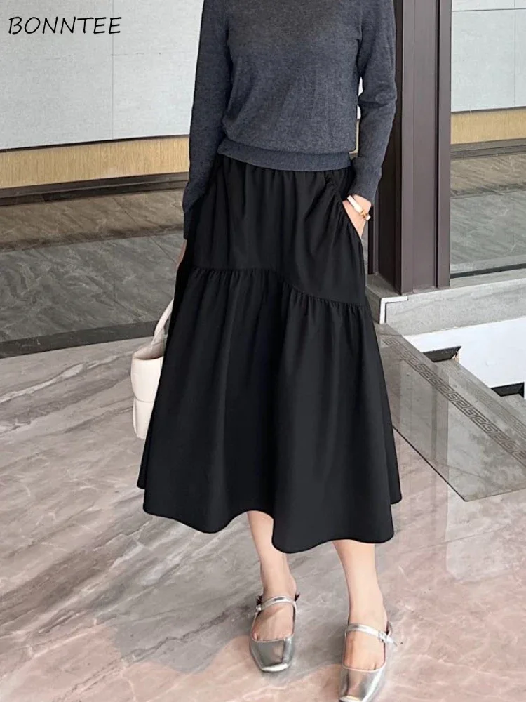 

Baggy Skirts Women Folds Vintage High Street All-match Tender College Girls Harajuku Korean Fashion Temper A-line Faldas Mujer