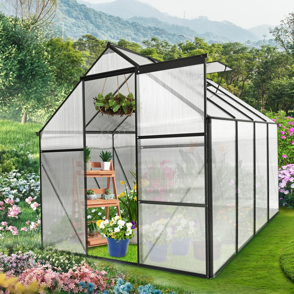 6x8 FT Polycarbonate Greenhouse Raised Base and Anchor Aluminum Heavy Duty Walk-in Greenhouses for Outdoor Backyard in All