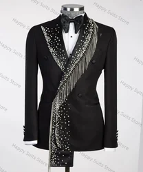 Beading Black Men Suit Set 2 Pieces Blazer+Pants Formal Business Work Wear Office Lady Jacket Coat Trousers Wedding Tuxedos