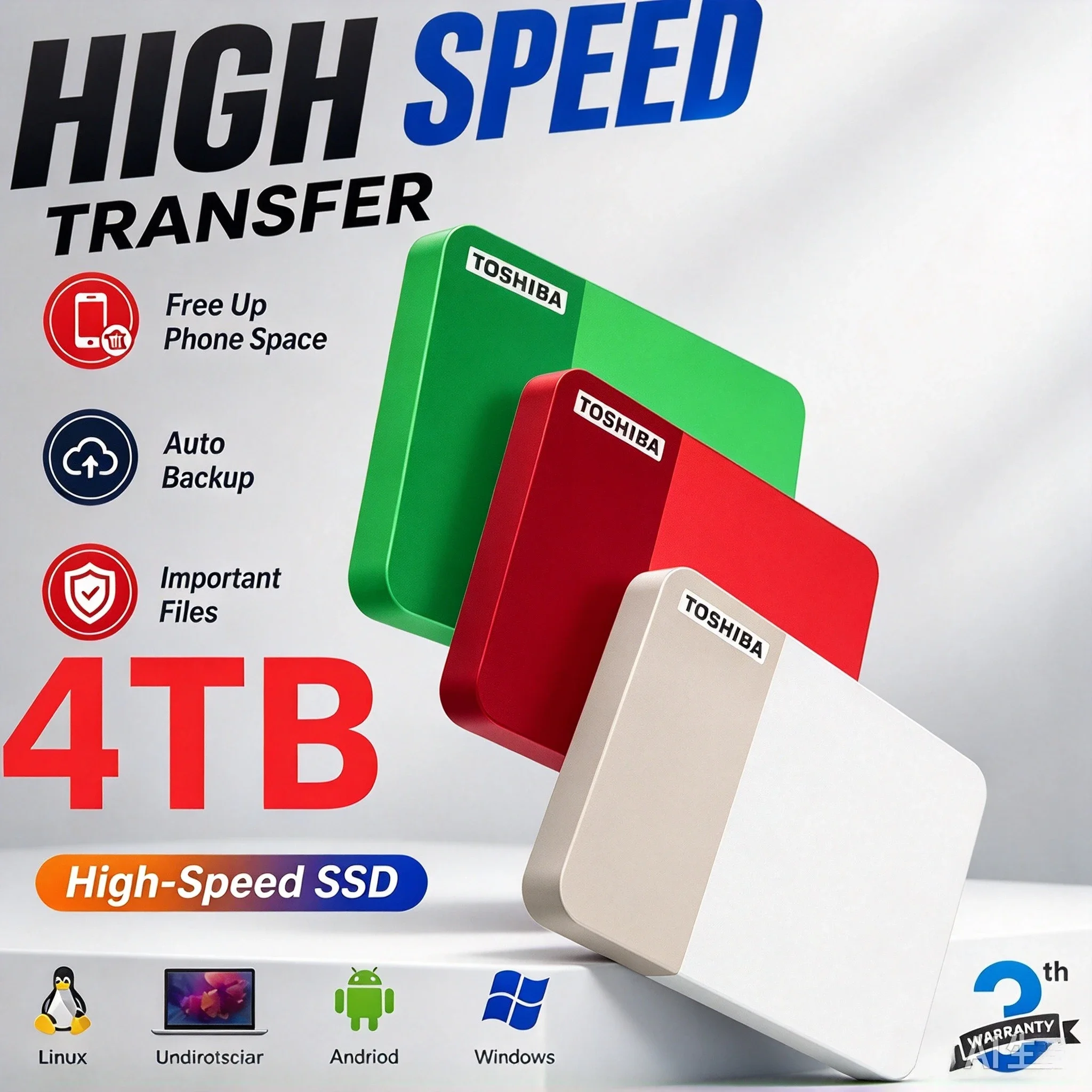 Portable High Speed Disk Multi-color selection 4TB External Hard Drive For Laptop Desktop Mac Android Phone Mobile Data Backup