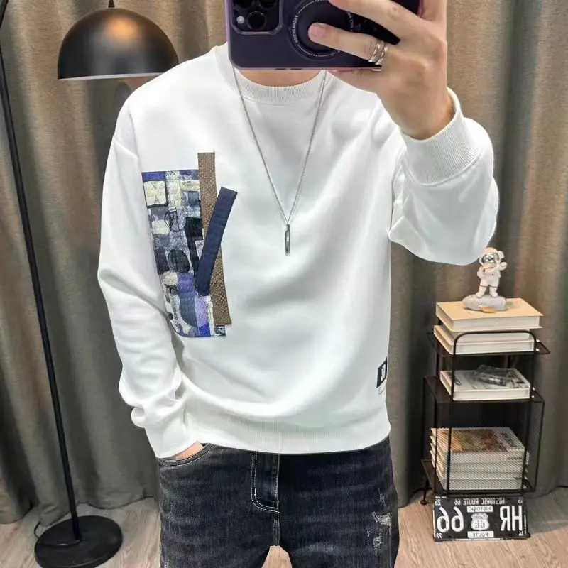 بلوزات ضيقة للرجال الخريف الشتاء بلايز الكورية نمط ألوان الباستيل عالية الجودة الجمالية قميص العرق الجرافيك رجل البلوز #3