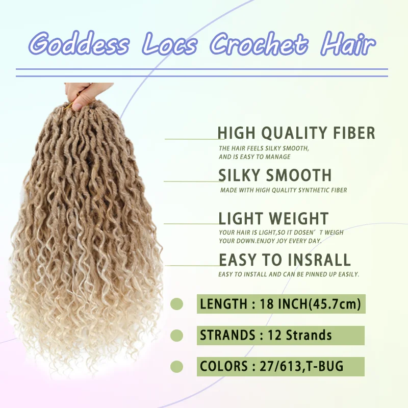 Synthetische Goddess Locs Häkelhaare 14/18/22 Zoll, 7 Packungen Neues Faux Locs Häkelhaar für Frauen, Häkellocs mit lockigen Enden