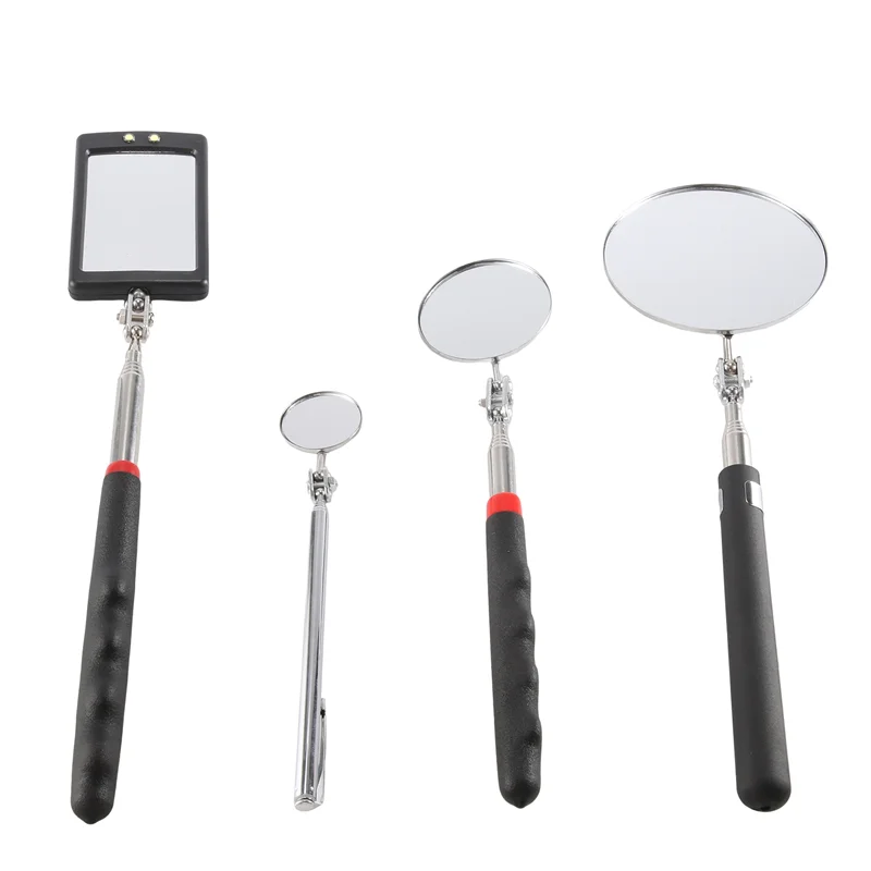 ABCL 4 Pcs 텔레스코픽 검사 거울 LED 조명 유연한 검사 거울 원형 + 사각형 거울 검사 도구