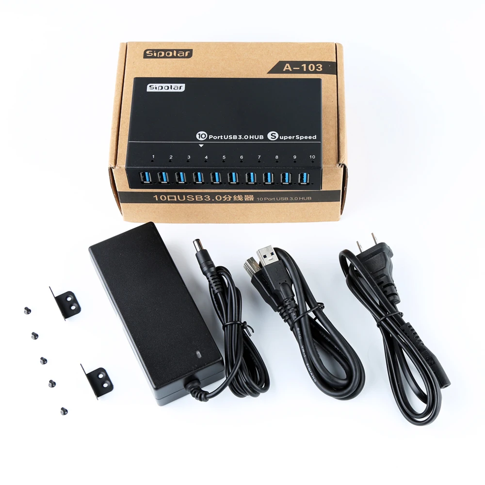 Sipolar A-103 metal 10 portas usb3.0 hub de sincronização de dados de alta velocidade divisor de carregador rápido com adaptador de alimentação 12v5a para telefone tablet ipad