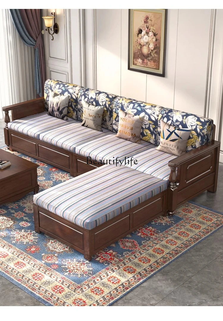 4*American all-solid wood high box storage sofa log small apartment winter and summer dual-purpose furniture