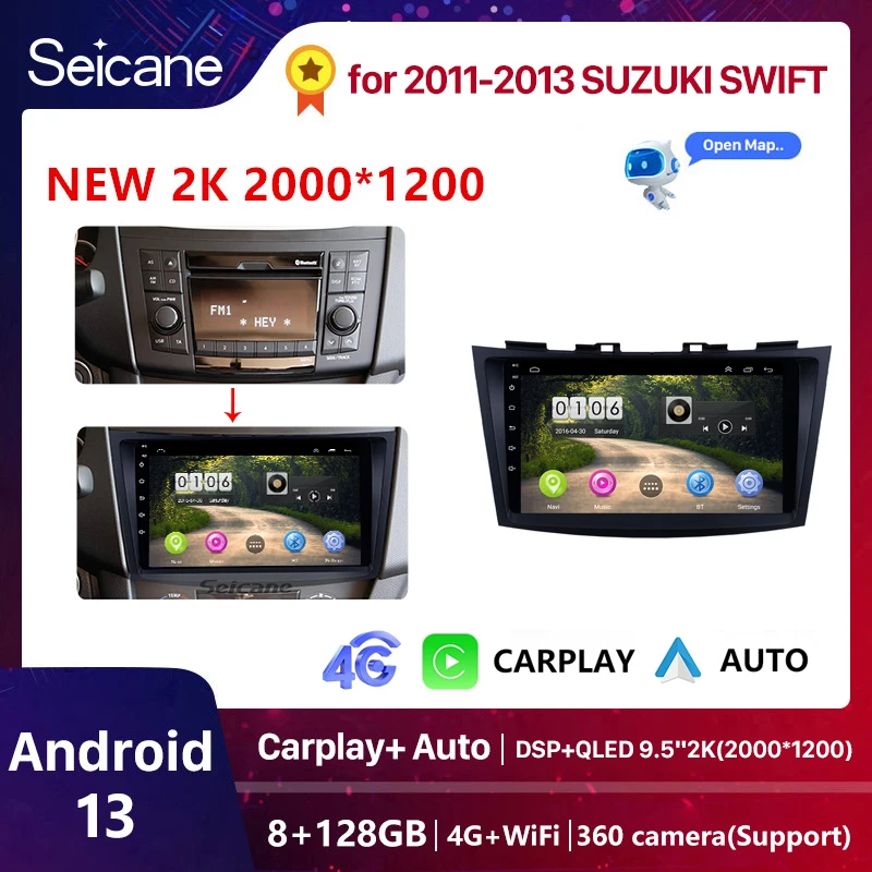 

Seicane Wireless CarPlay Android Auto Radio For Suzuki Swift 4 2011 2012 2013-2015 Octa Core Android 13 Car Multimedia GPS 2din