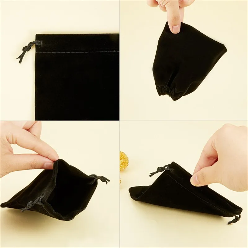 Bolsa de terciopelo negro con cordón para juegos de mesa, bolsas de embalaje para dados, 9x12cm, 25 unidades