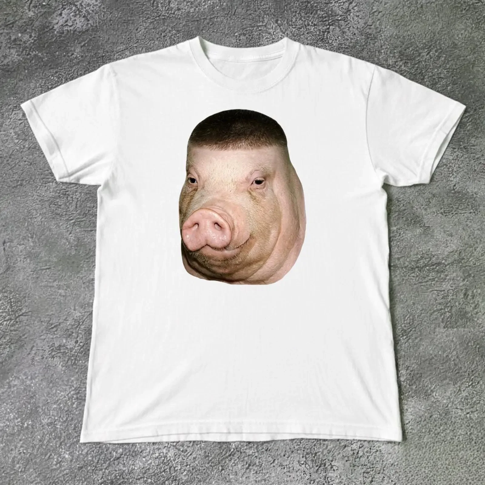 Brainrot Pig Buzz Cut Meme T Shirt Funny Silly vintage Washed streetwear Comfortable Unisex homme Casual Slightly Stretched