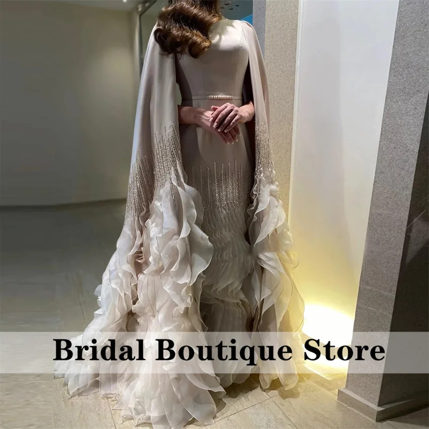 

Shinny Beading Luxurious Women's Evening Dresses 2025 With Cape Dubai Wedding Party Dress Prom Gown Customized
