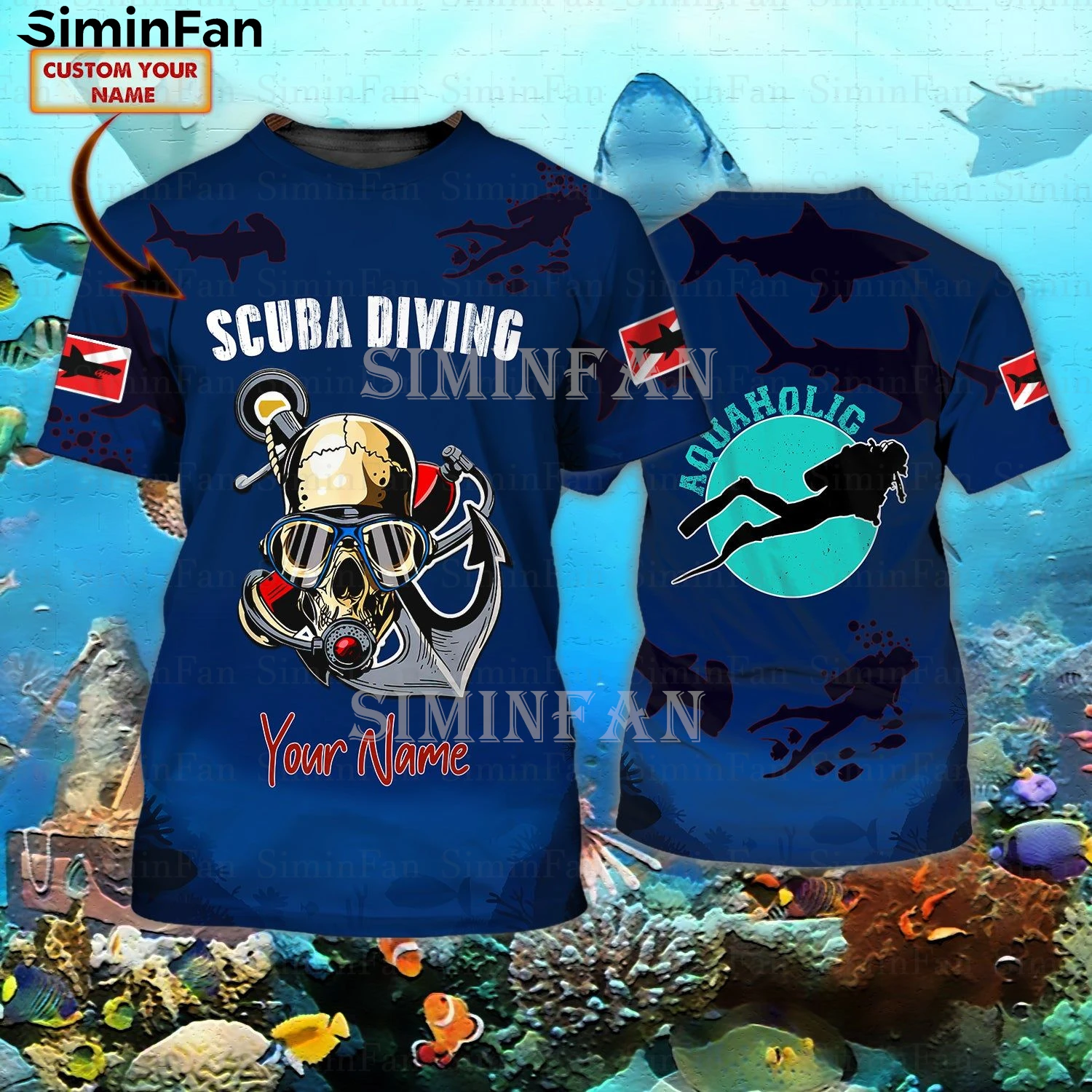 

Мужская футболка с 3D-принтом в виде черепа для подводного плавания