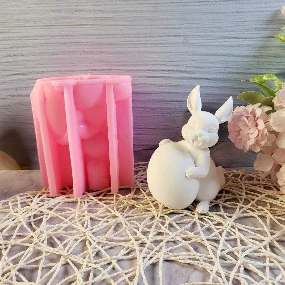 

3D Easter Bunny Holding Egg Plaster Ornaments Candle Mold, DIY Silicone Mold, Handmade Jesus Resurrection Memorial Ornaments